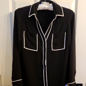 Express Black Blouse with White Trim